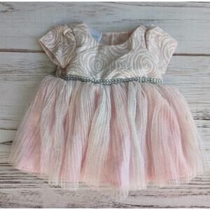 Nanette Baby Pink Tulle with Silver Sparkles Party Dress sz 0-3M